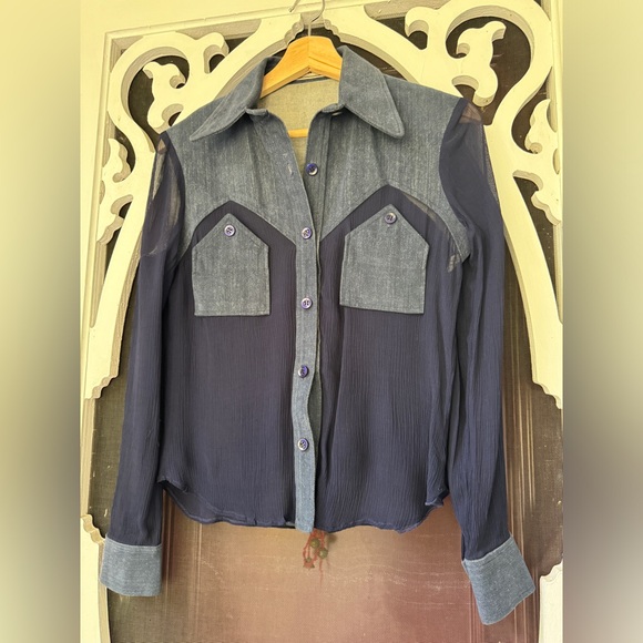 Denim and Mesh Cowgirl Top - Picture 1 of 4